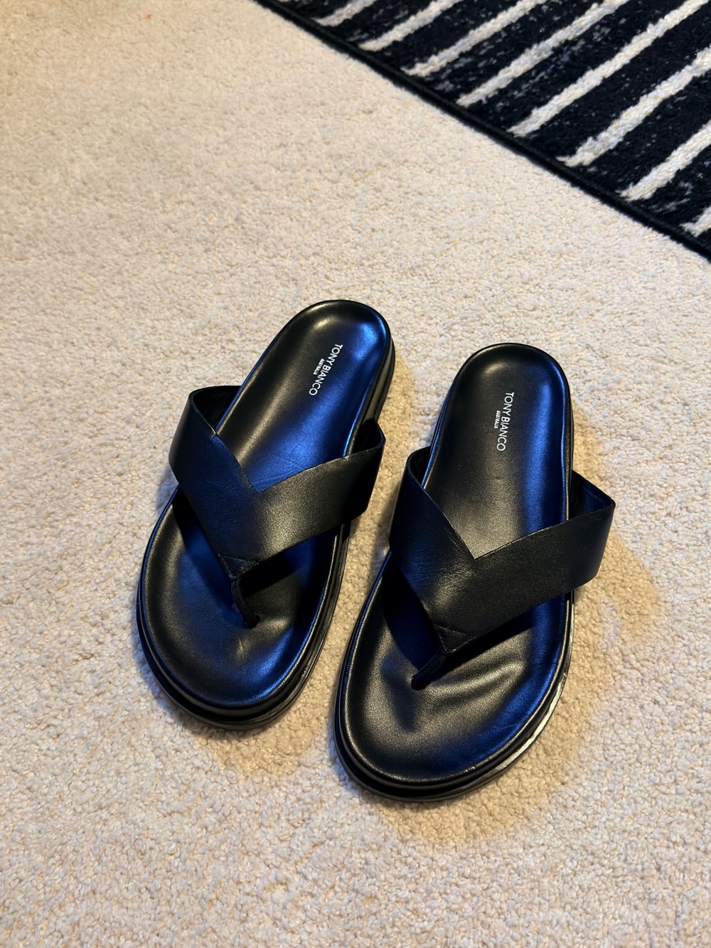 Tony Bianco Black Leather Crossover Slide Sandals